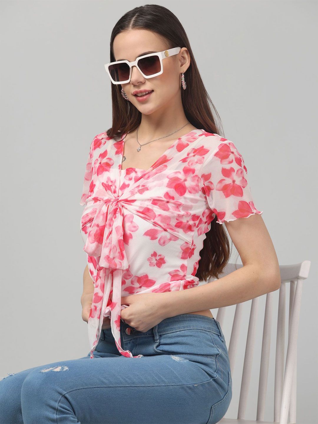 clobug Women Floral Print Tie-Ups Top-picture-17