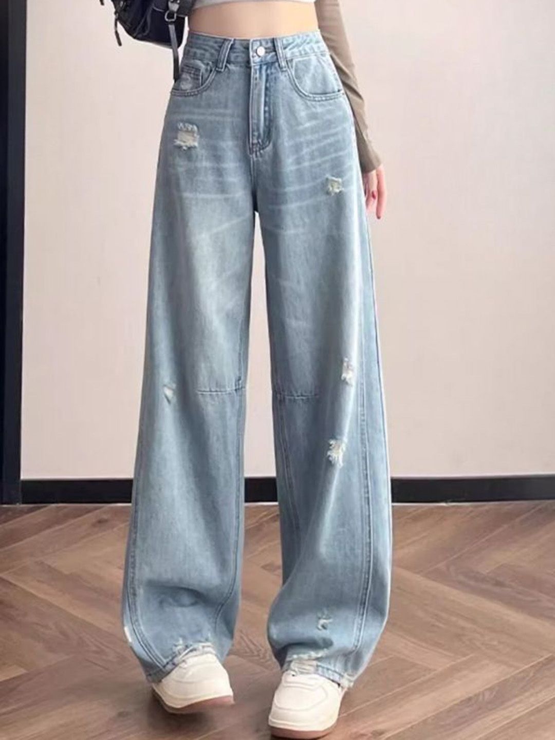 StyleCast Women Regular Fit High-Rise Mildly Distressed Light Fade Jeans-picture-30