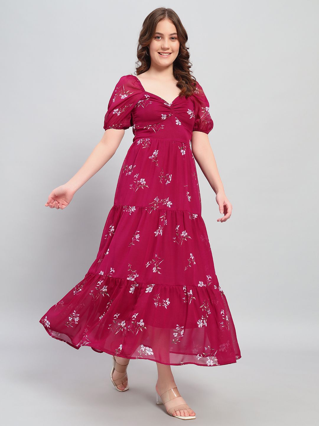 Deewa Women Floral Print Puff Sleeve Empire Maxi Dress-picture-14