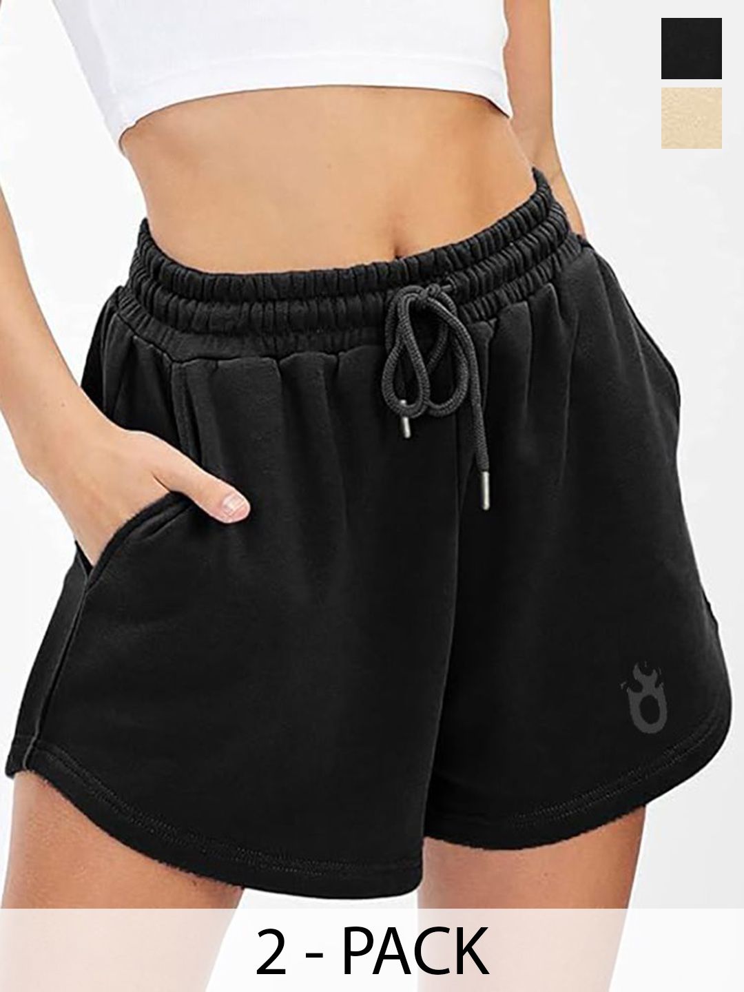 Hotfits Women Pack of 2 Regular Fit Mid-Rise Cotton Sports Shorts-picture-16