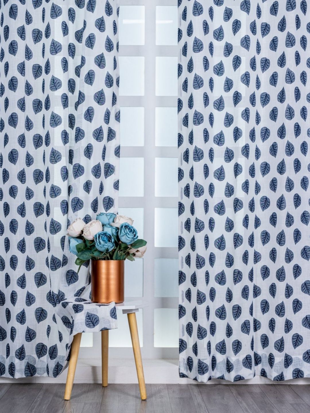 Parda Online Grey 4 Pieces Floral Printed Linen Window Curtain-image-42