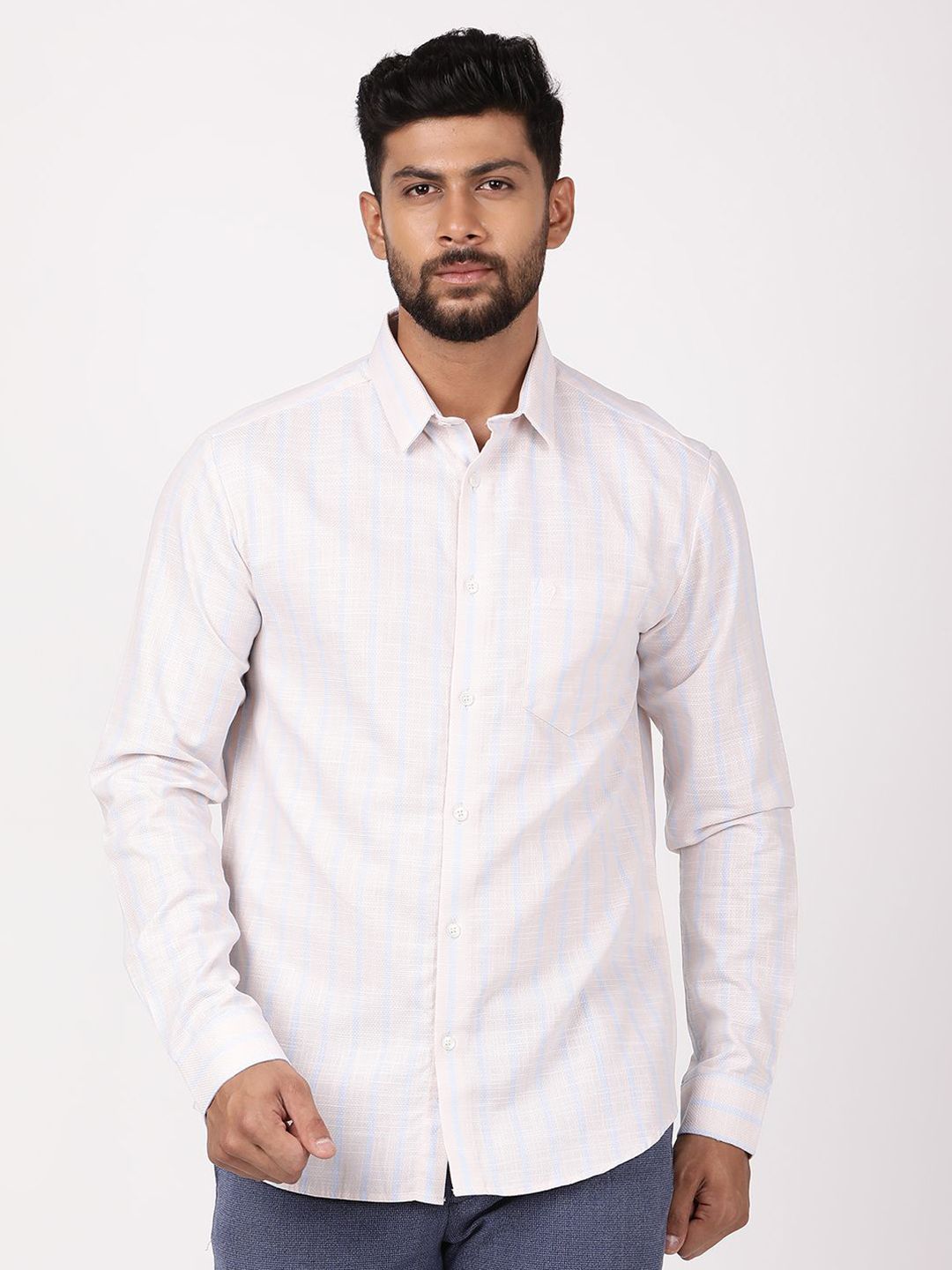 Indian Terrain Classic Slim Fit Striped Vertical Stripes Spread Collar Cotton Shirt-picture-12