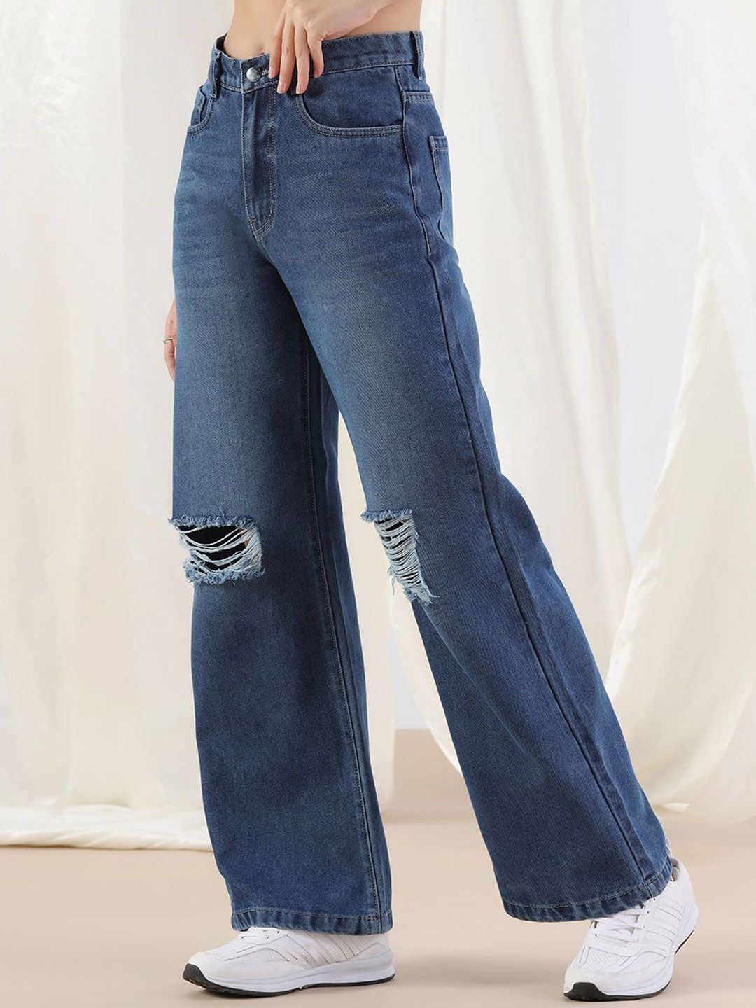 Mast & Harbour Women Classic Wide Leg High-Rise Cotton Jeans