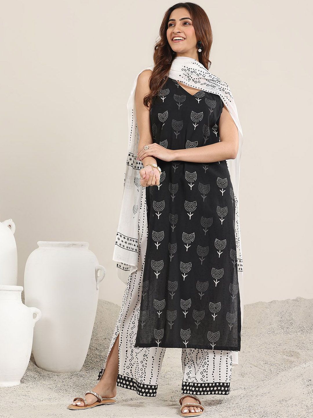 Libas Women Floral Printed Regular Kurta with Palazzos & With Dupatta Kurta Sets-picture-30