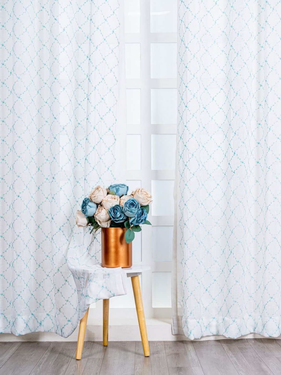 Parda Online Turquoise Blue 4 Pieces Self Design Sheer Window Curtain-image-45