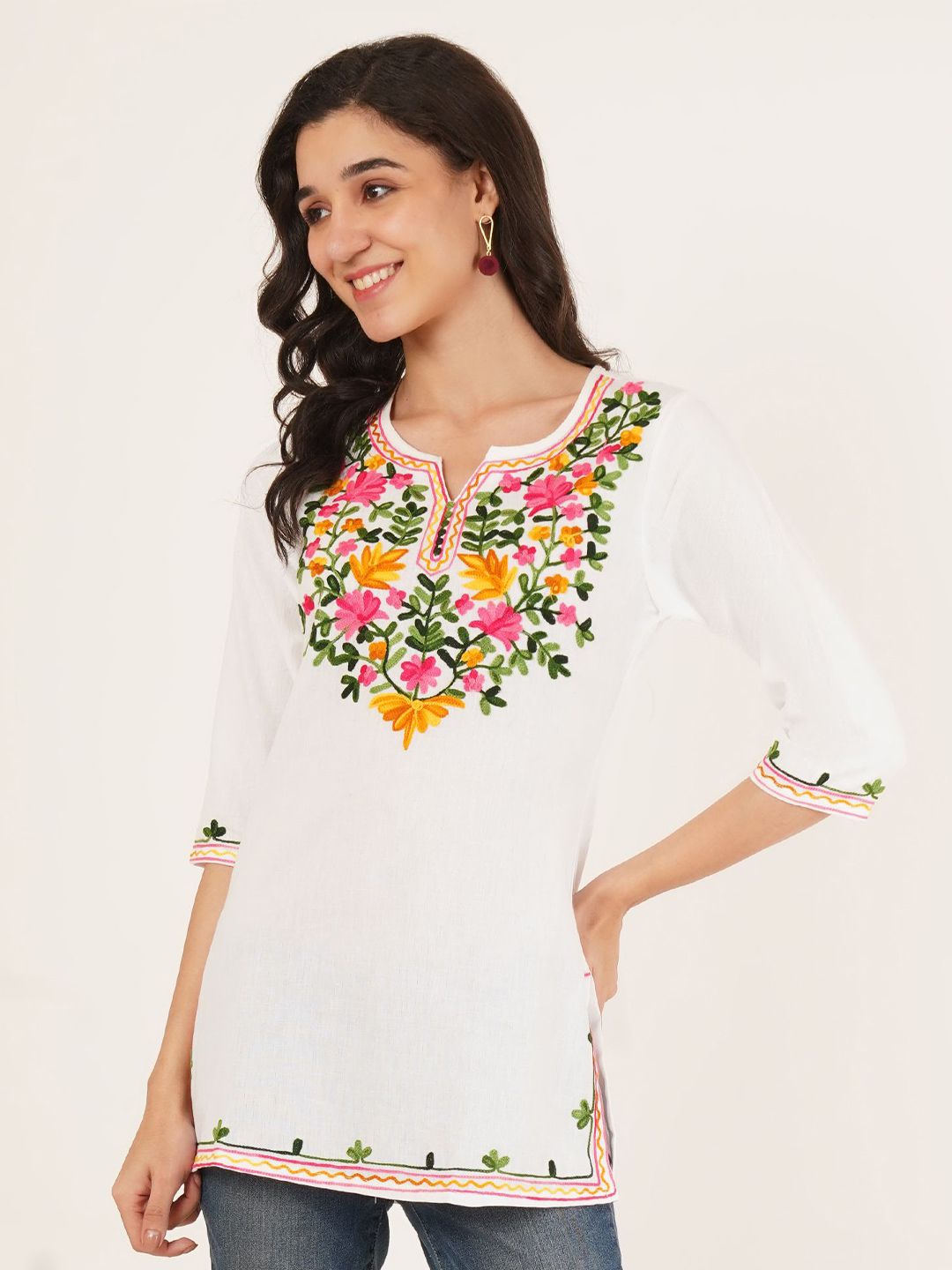 Ethic Glance Ethnic Motifs Embroidered V-Neck Pure Cotton Kurti-image-41