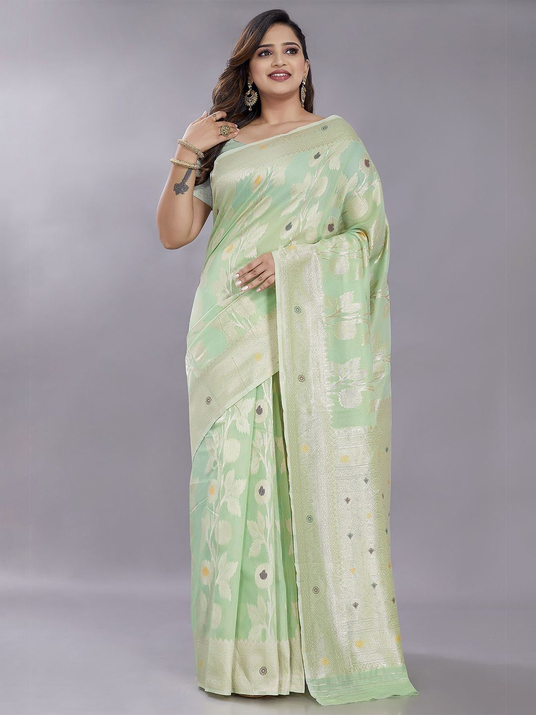 Rani Saahiba Woven Design Zari Chanderi Saree With Blouse Piece-picture-38
