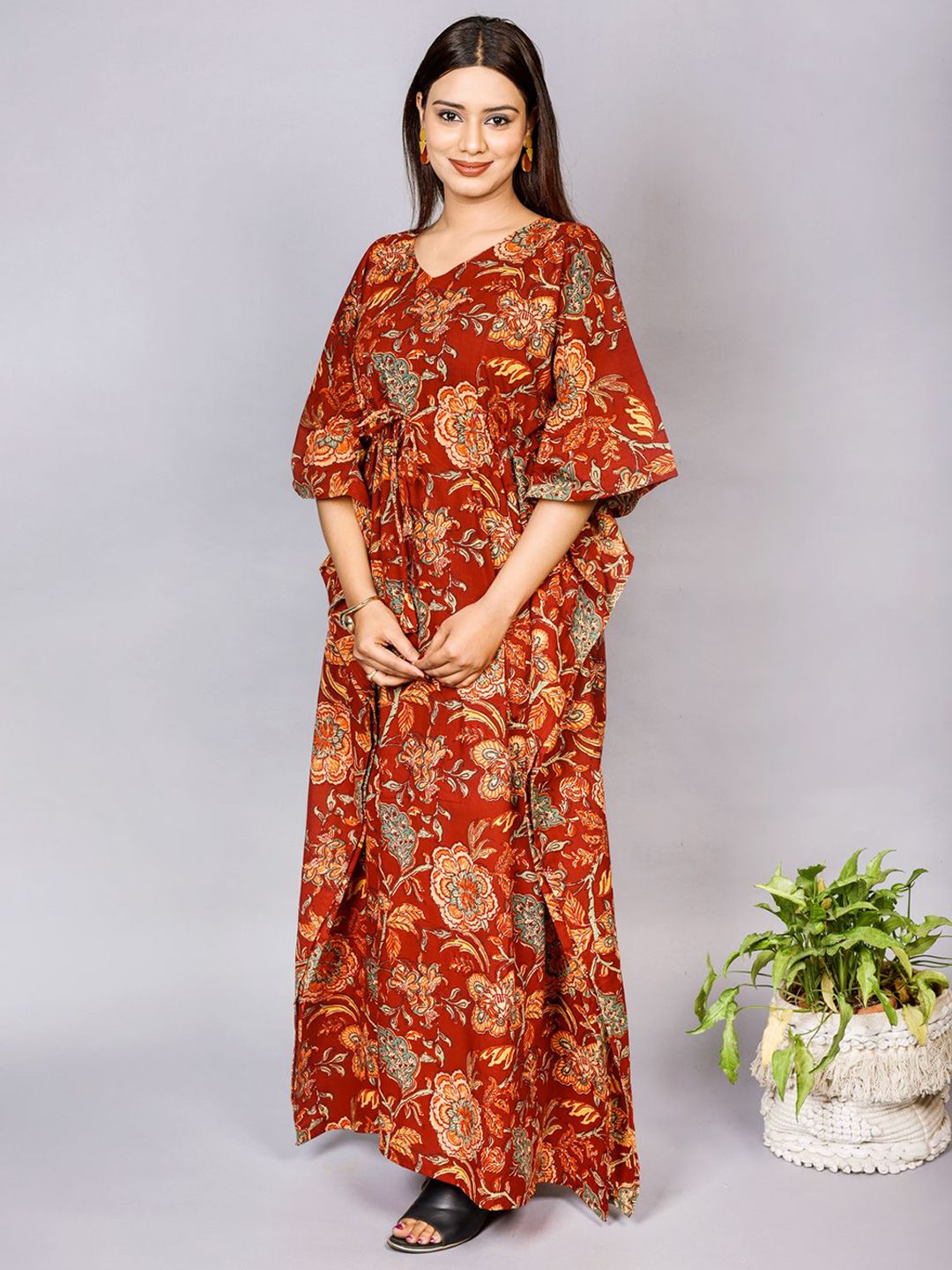 MOTHERHOOD BY SNEHAL Ethnic Motifs Print Flared Sleeve Maternity Kaftan Maxi Dress