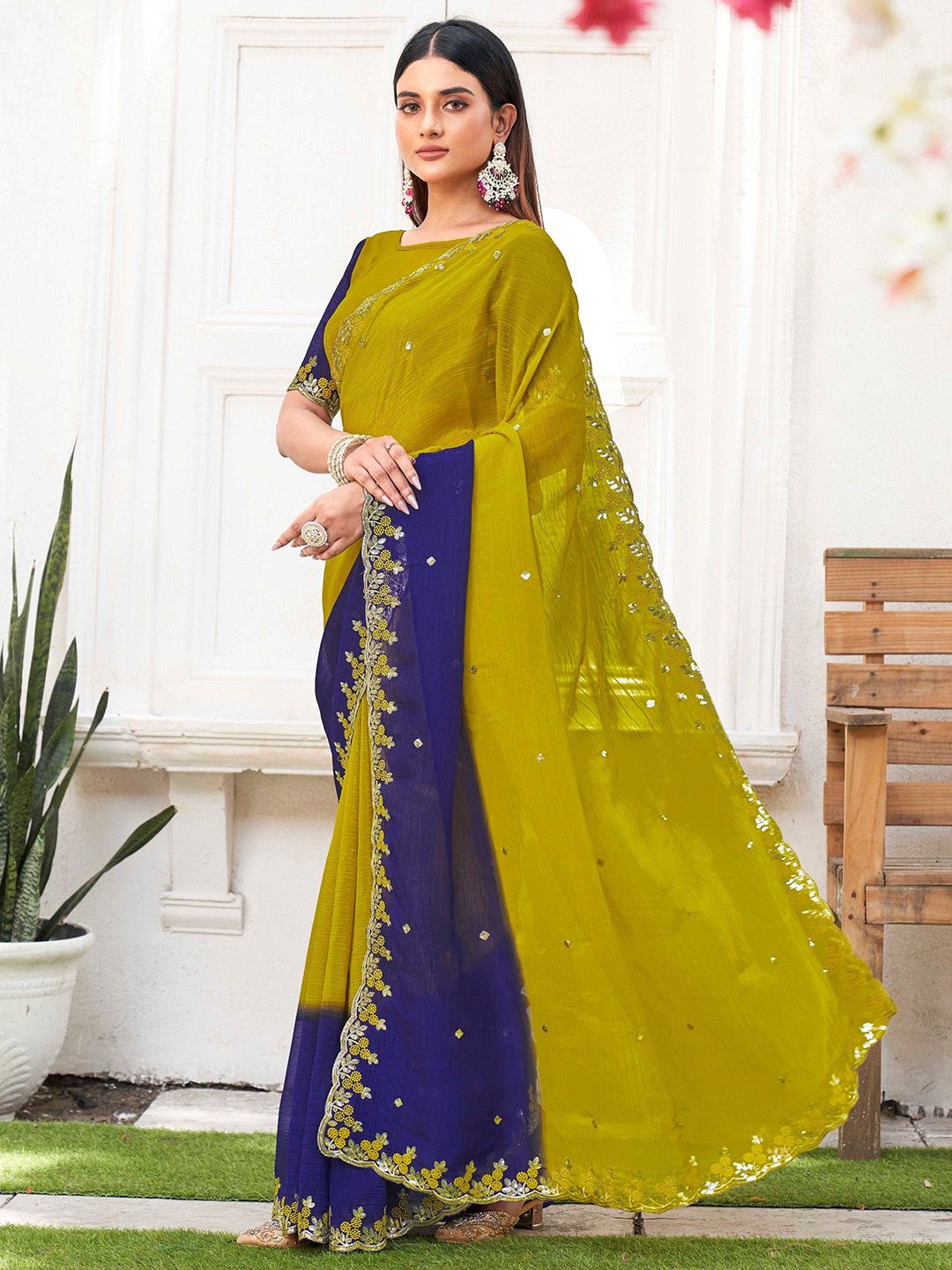 K 5 Fashion Embellished Beads and Stones Pure Chiffon Saree-picture-40