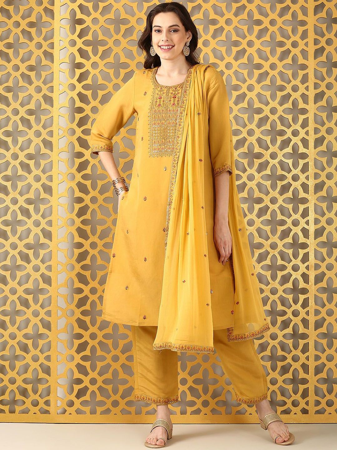 Anouk Women Ethnic Motifs Embroidered Kurta with Trousers & Dupatta