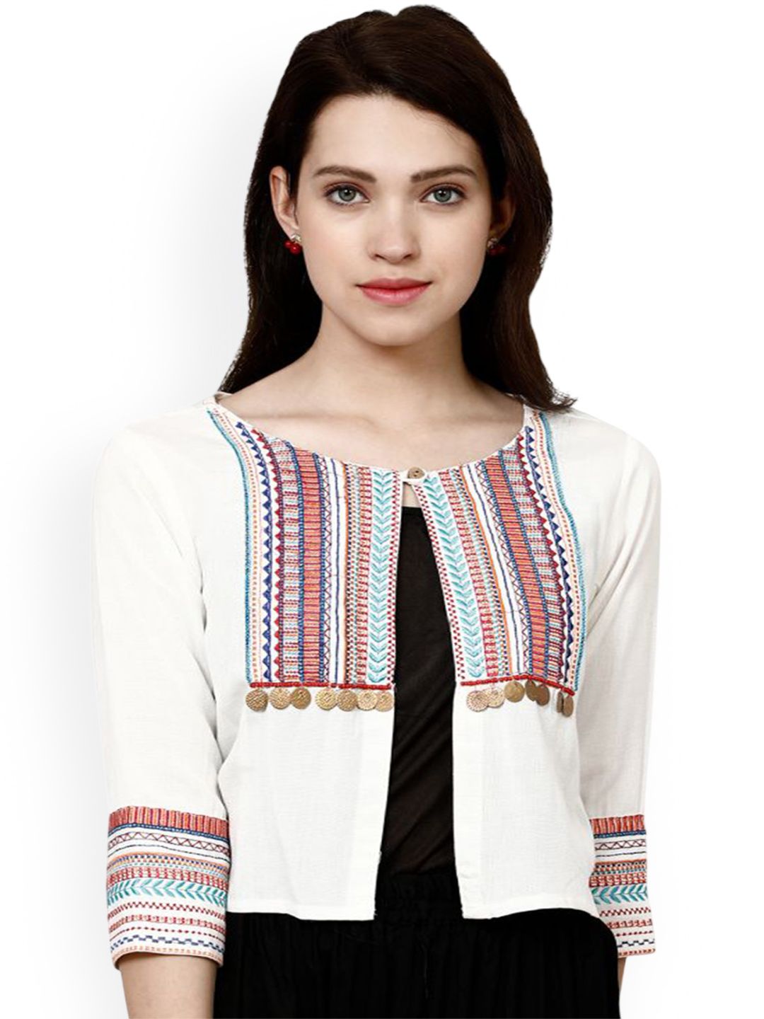 Prijam Women Collarless Self Design Casual Tailored Jacket