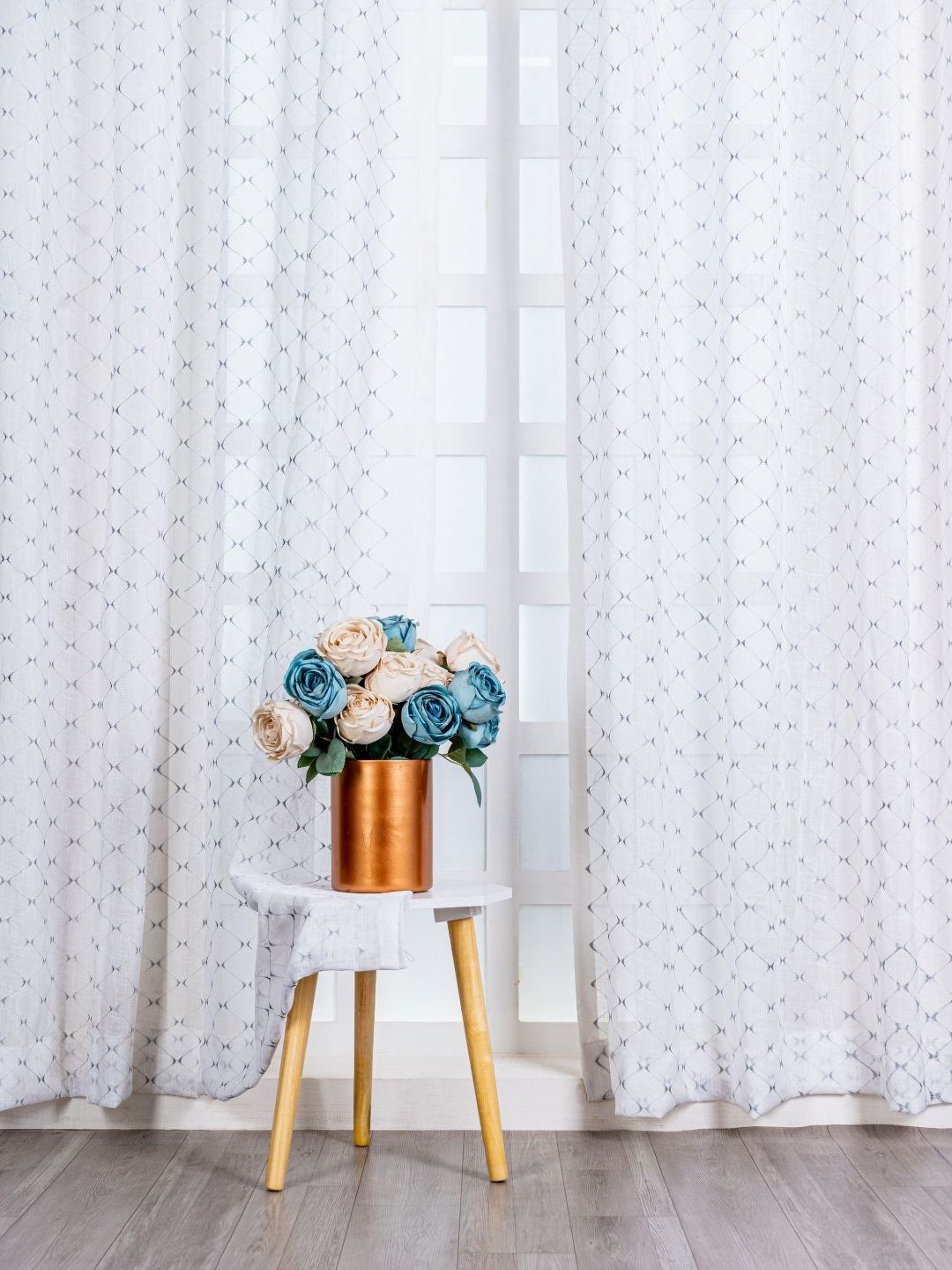 Parda Online White & Grey 4 Pieces Geometric Printed Linen Long Door Curtain-image-24