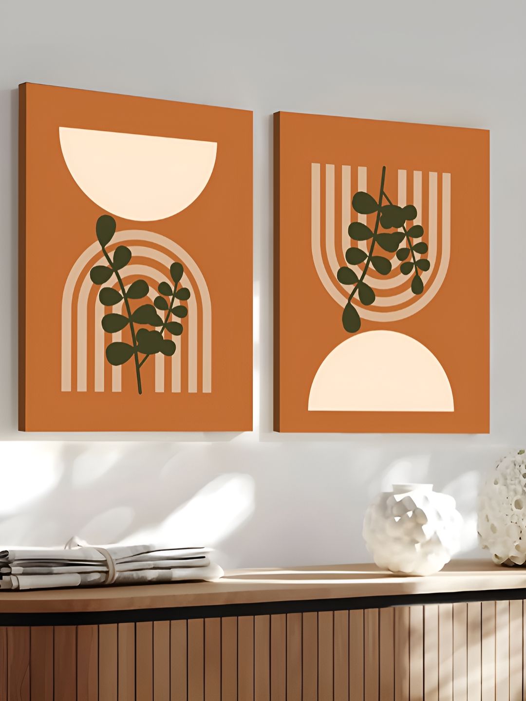 Art Street Orange & Beige 2 Pieces Canvas Abstract Wall Art-picture-40