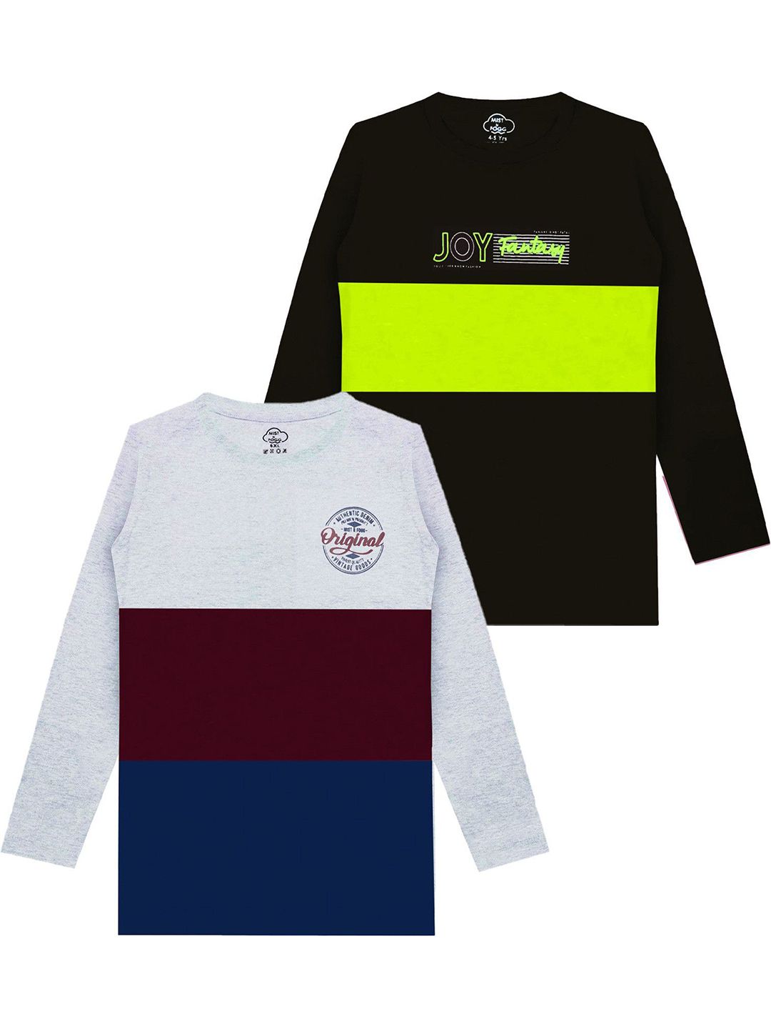 MIST N FOGG Boys Pack Of 2 Colourblocked Round Neck Long Sleeves Pure Cotton T-shirt-picture-39