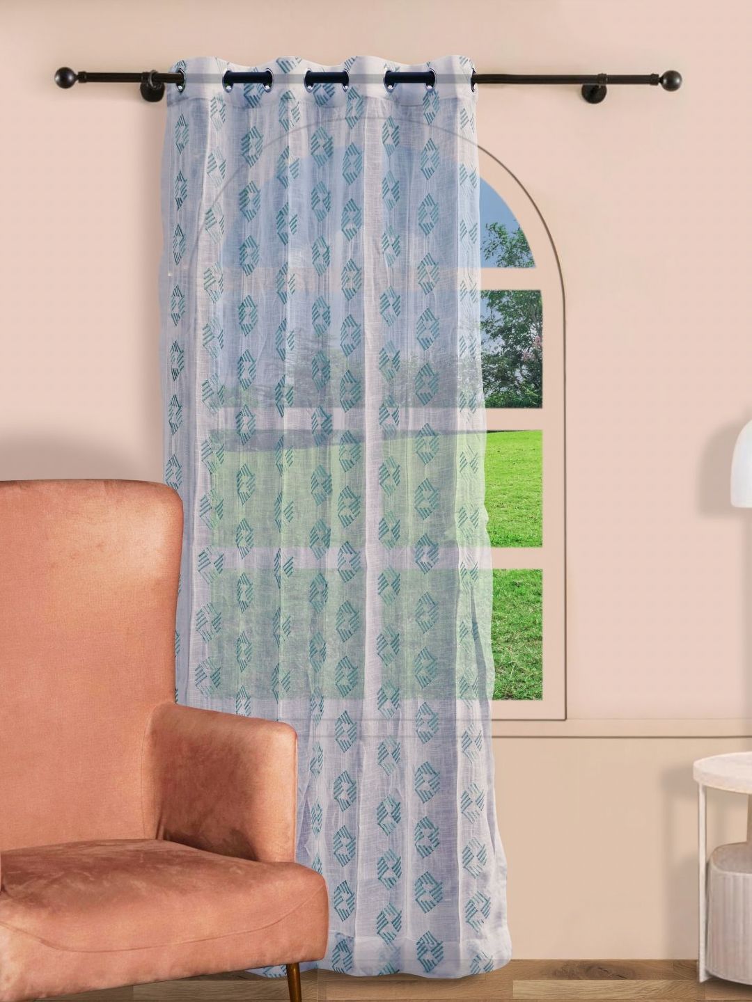 Parda Online White & Green Set of 4 Sheer Window Curtain-image-44
