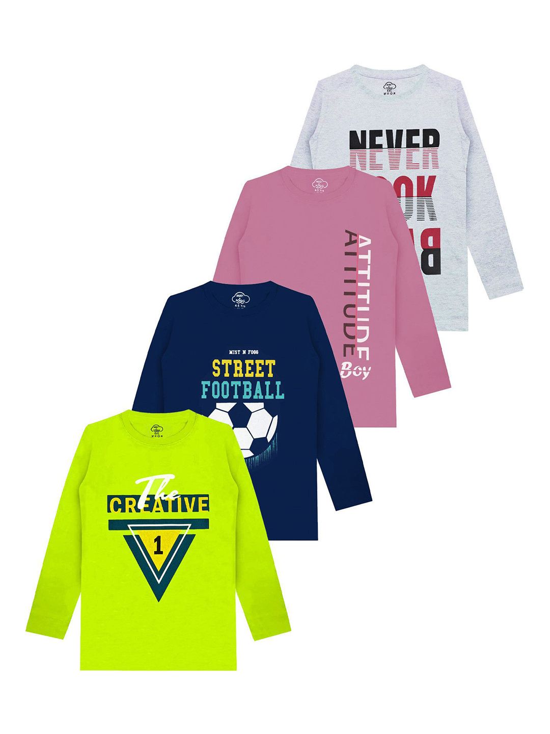 MIST N FOGG Boys Pack Of 4 Typography Round Neck Long Sleeves Printed T-shirt-picture-52