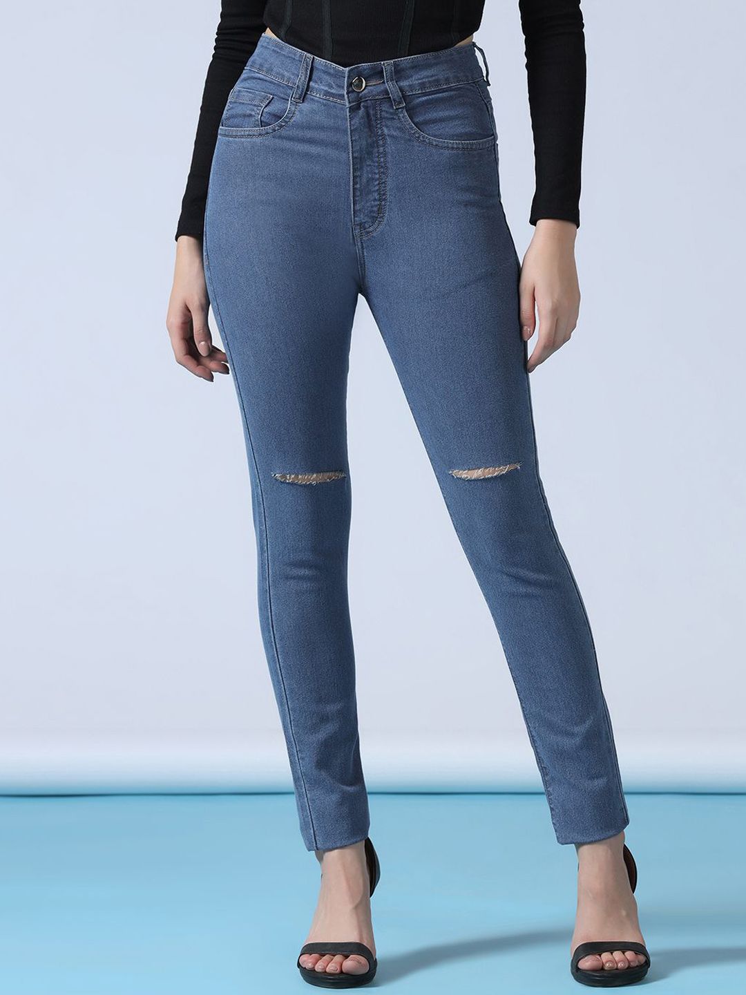 DressBerry Women Skinny Fit High-Rise Slash Knee Jeans-picture-20