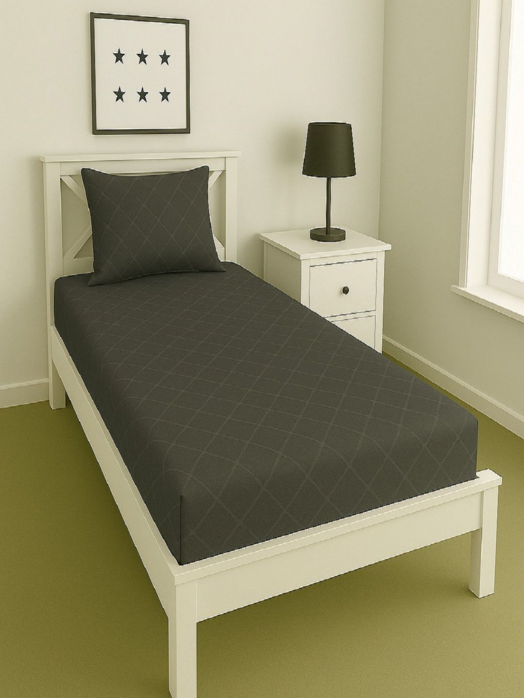 Aura Grey Geometric Printed 144 TC Microfiber Single Bedsheet Set 1.52 m x 2.28 m-picture-15