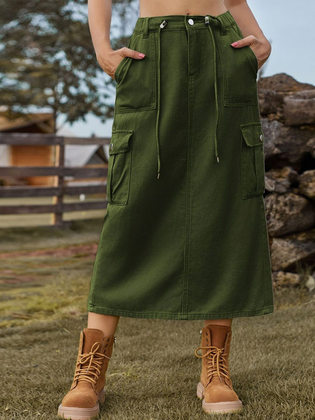 Oh Rare Women Cargo Styles Straight Midi Skirt-picture-12