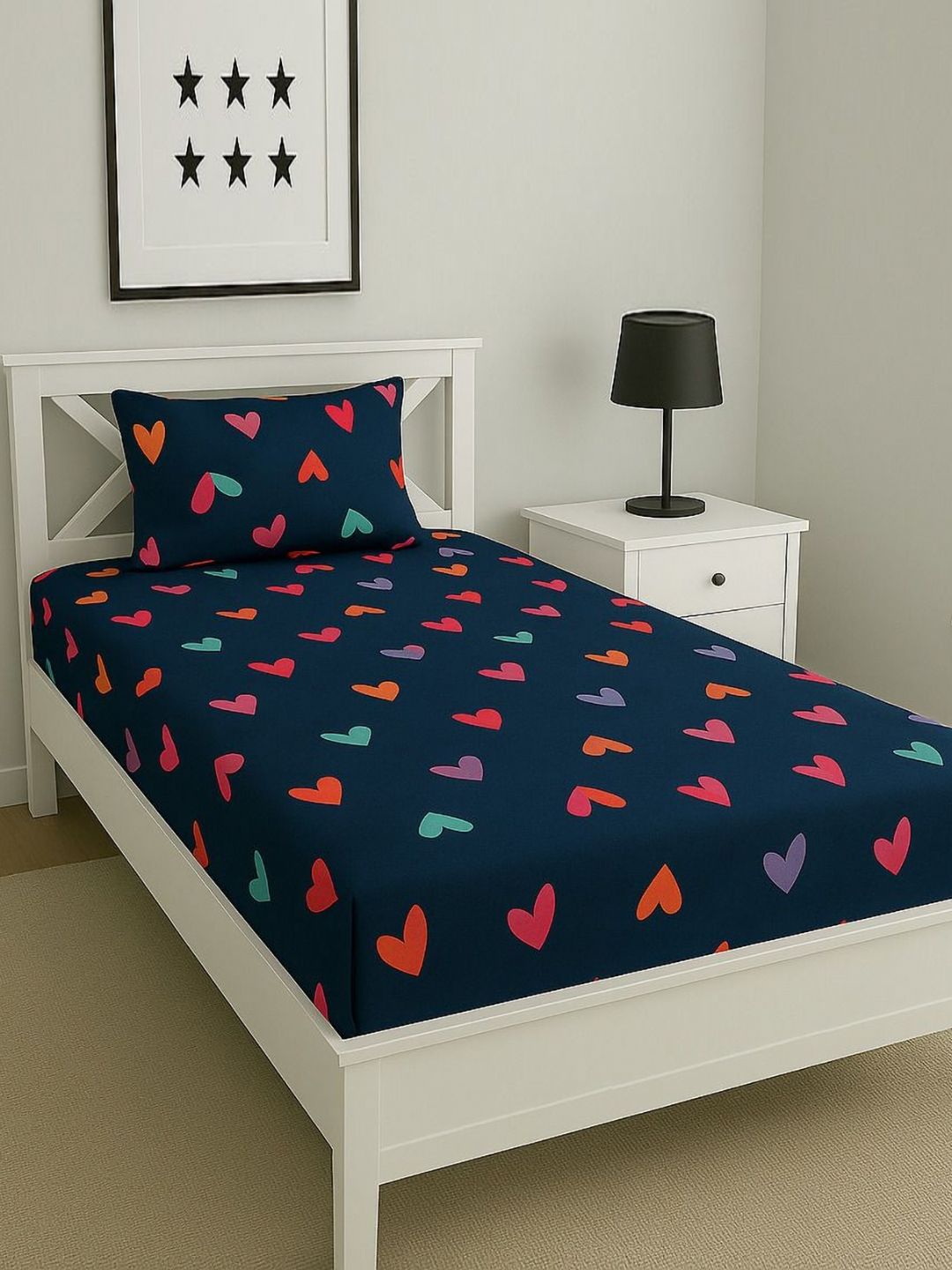 Aura Blue & Red Geometric Printed 144 TC Microfiber Single Bedsheet Set 1.52 m x 2.28 m-picture-22