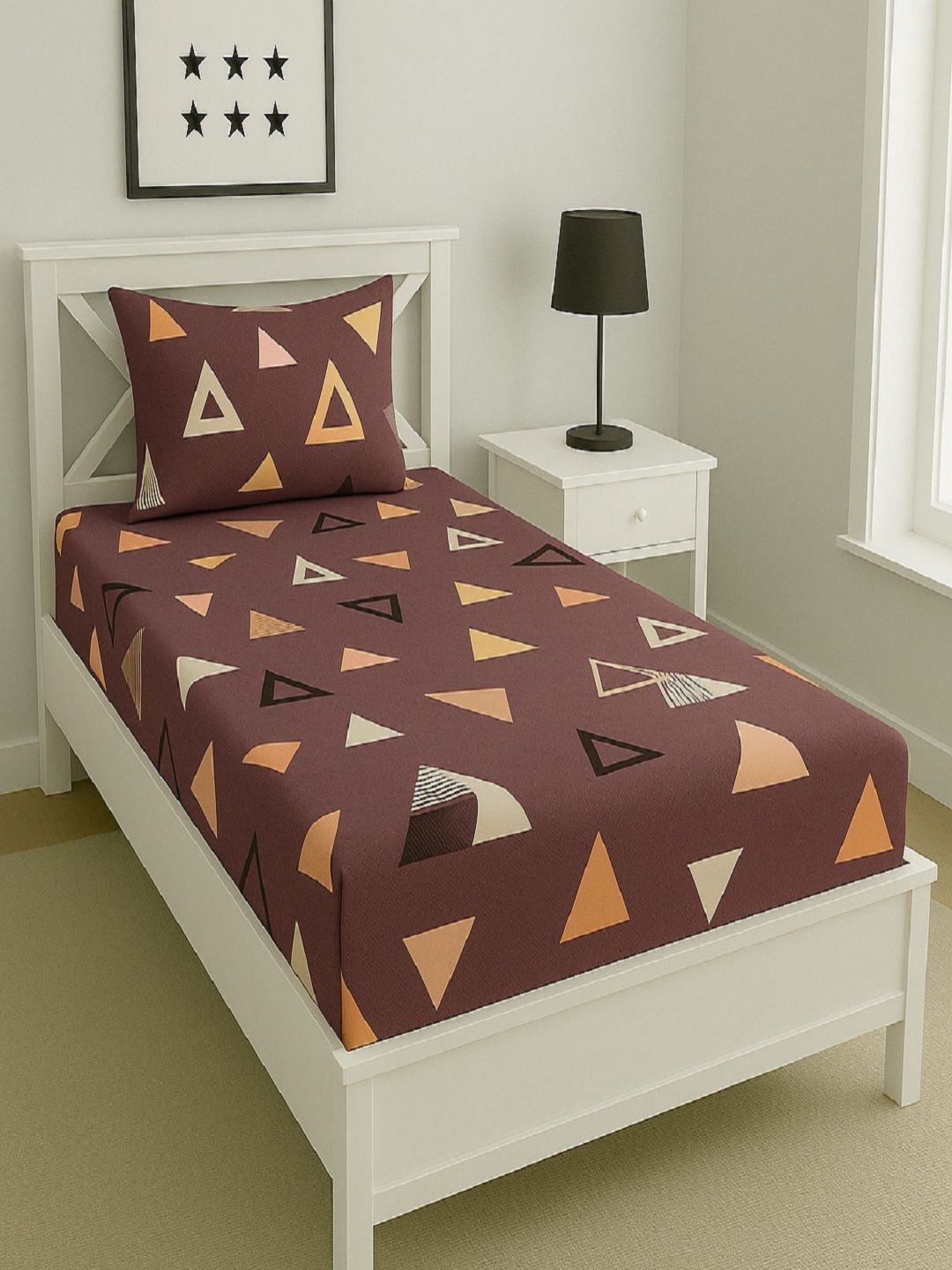 Aura Purple Geometric Printed 144 TC Microfiber Single Bedsheet Set 1.52 m x 2.28 m-picture-11