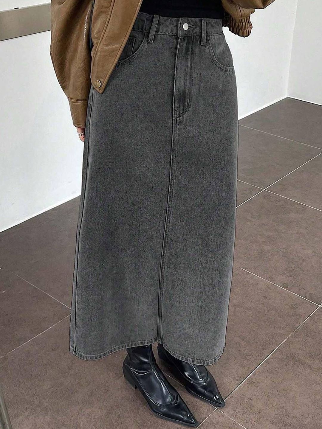 Stylecast X Kotty Women Denim Straight Hemline A-Line Maxi Skirt