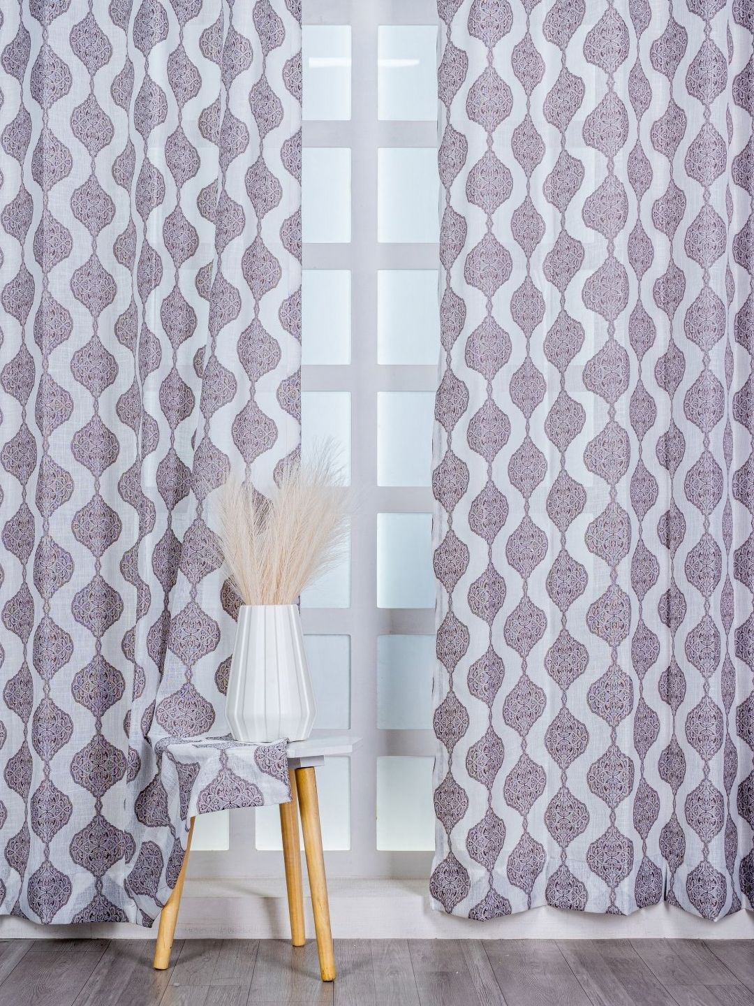 Parda Online White & Brown Set of 4 Ethnic Motifs Sheer Window Curtain-image-45