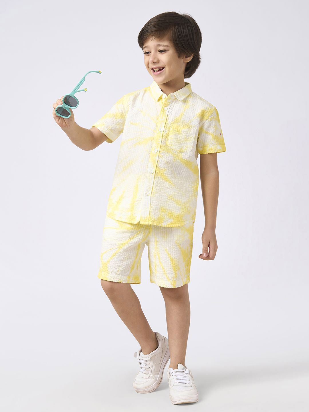 Ed-a-Mamma Boys Dyed Short Sleeves Pure Cotton Shirt With Shorts-picture-27