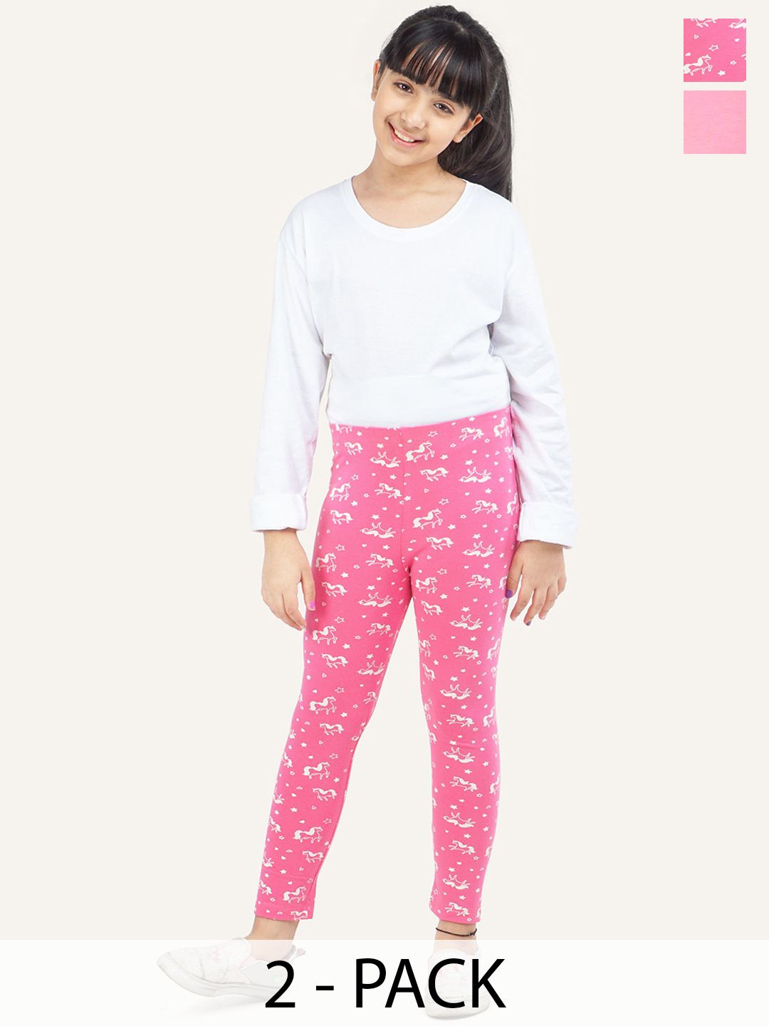 ariel Girls Pack Of 2 Printed Cotton Ankle-Length Leggings-picture-32
