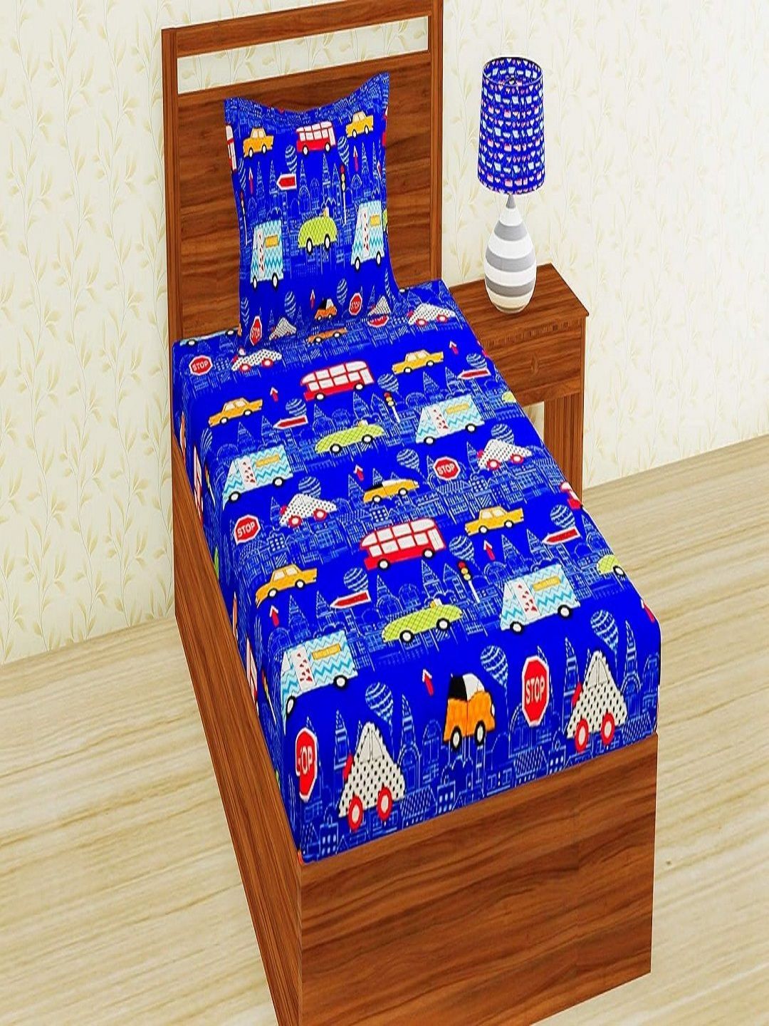 Aura Blue & White Cartoon Printed 144 TC Microfiber Single Bedsheet Set 1.52 m x 2.28 m-image-30