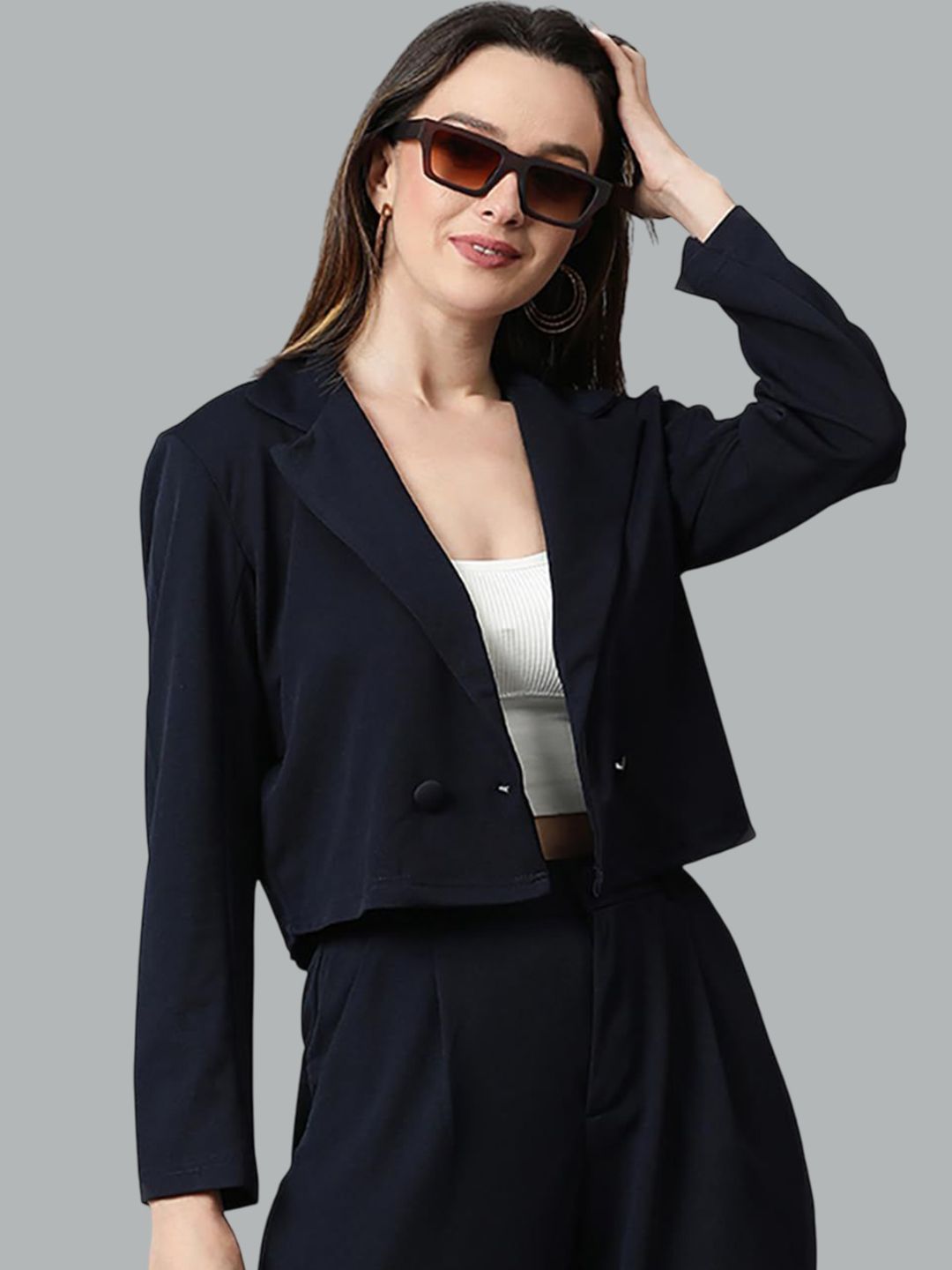 Stylecast X Kotty Notched Lapel Single Breasted Crop Blazer-picture-17