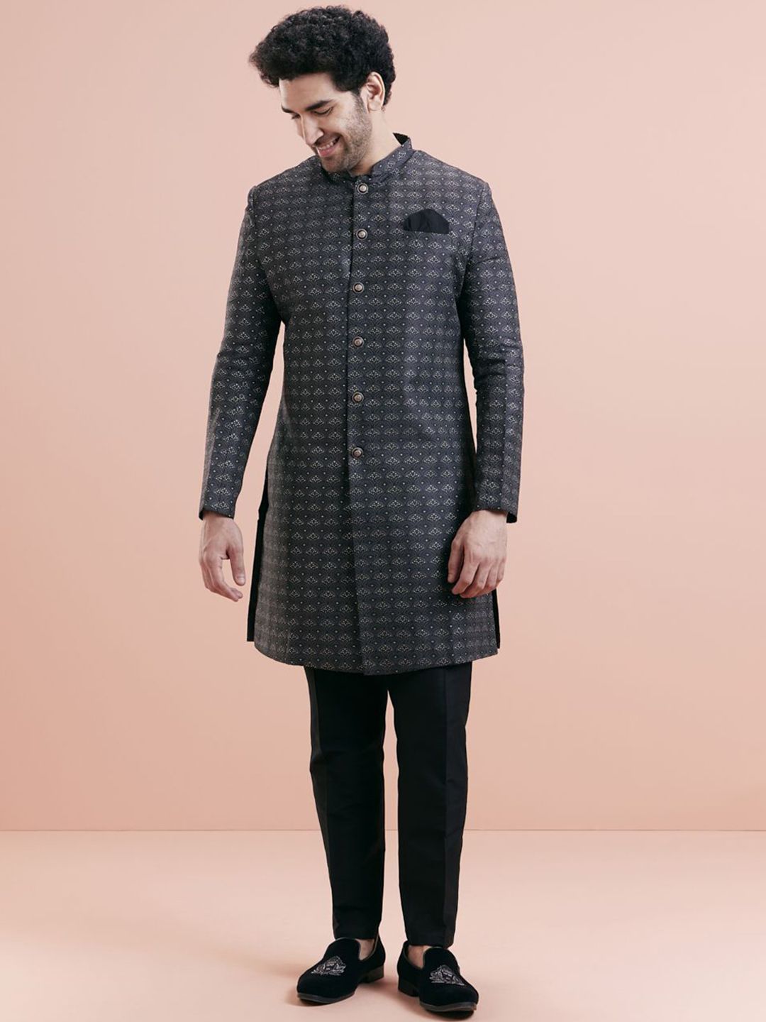 KISAH Men Ethnic Motifs Indowestern Sherwani Trouser Set-picture-10