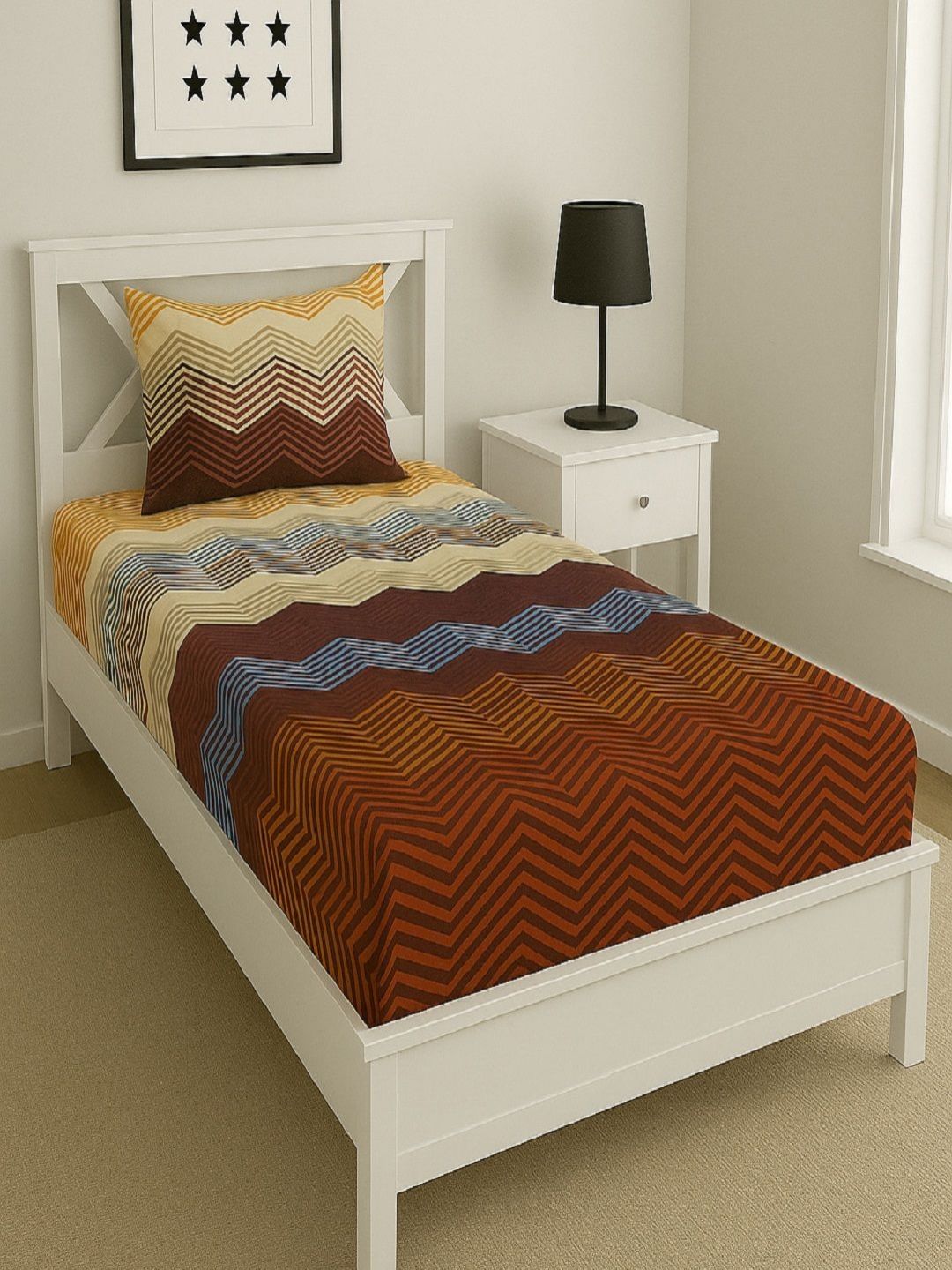 Aura Maroon Striped Printed 144 TC Microfiber Single Bedsheet Set 1.52 m x 2.28 m-image-19