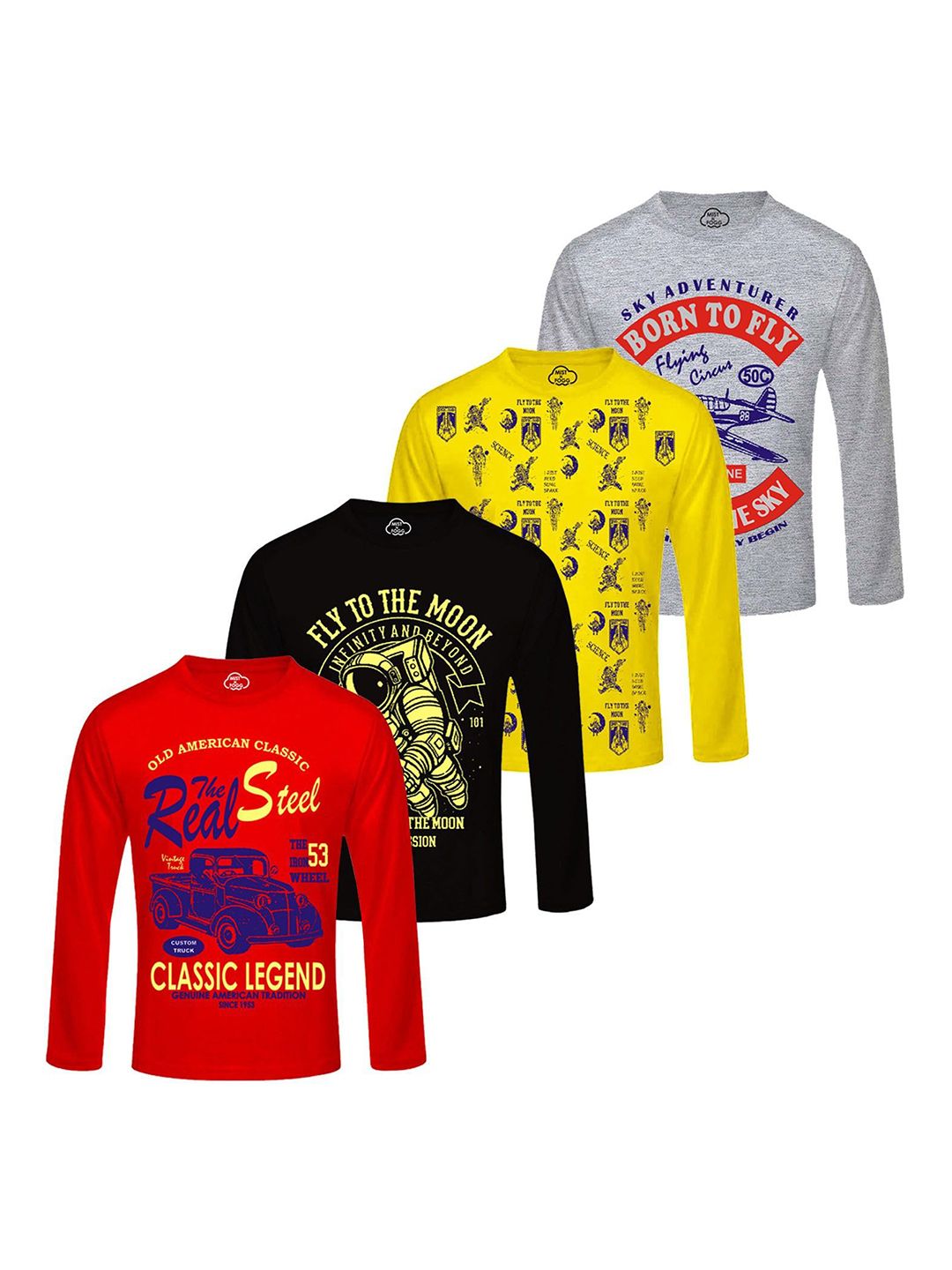 MIST N FOGG Boys Pack of 4 Typography Printed Round Neck Cotton Slim Fit T-shirts-picture-33