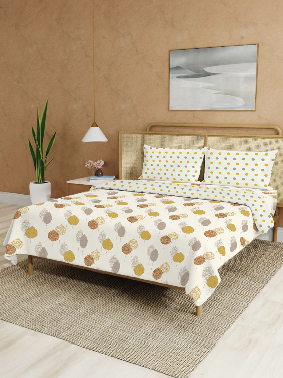 URBAN SPACE Mustard Floral Cotton 2 Piece Double Queen Superfine Bedding Set-image-14