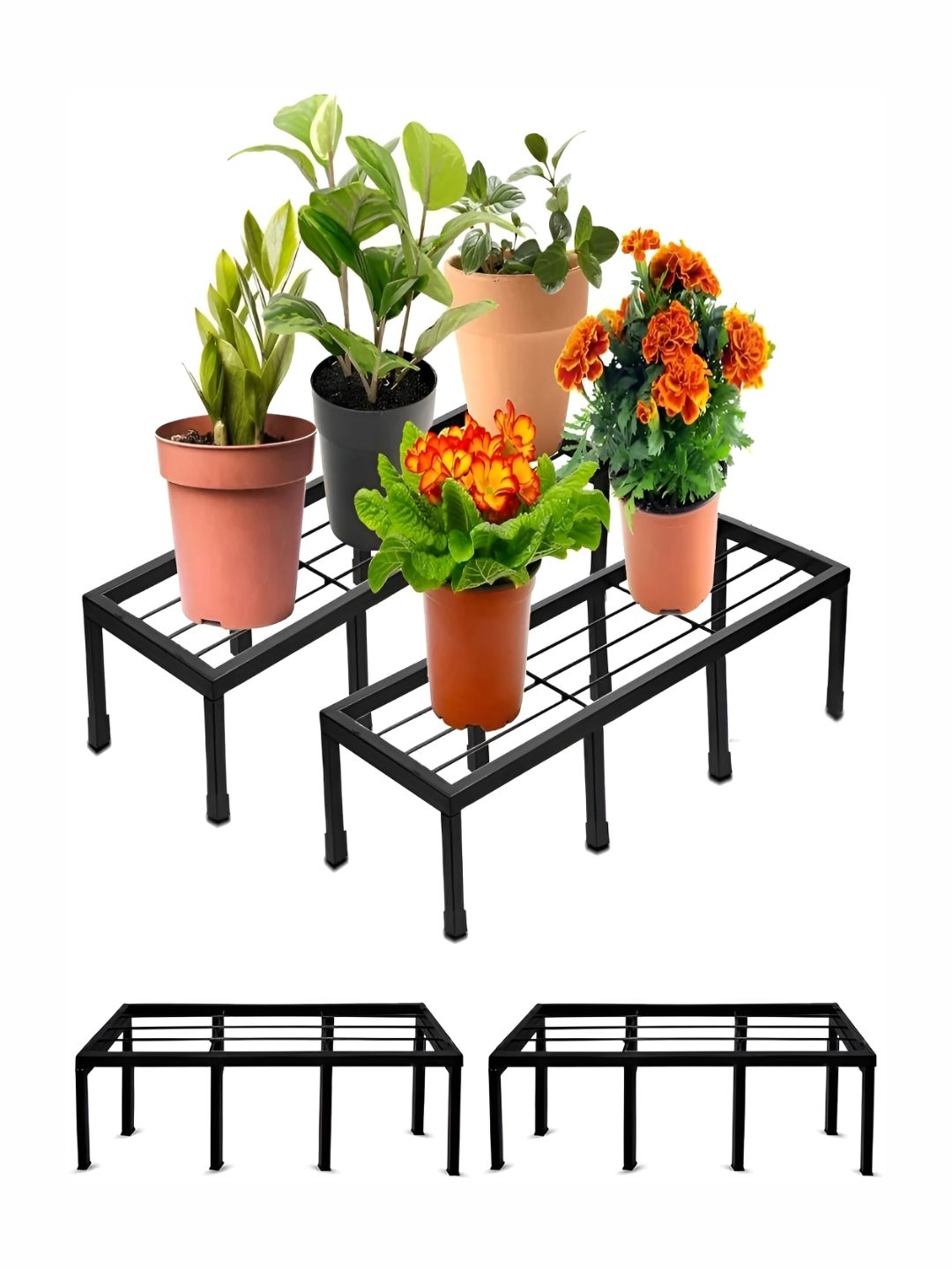 GADDA CO Black 4 Pieces Rust-Resistant & Powder-Coated Rectangular Planter Stands-picture-49