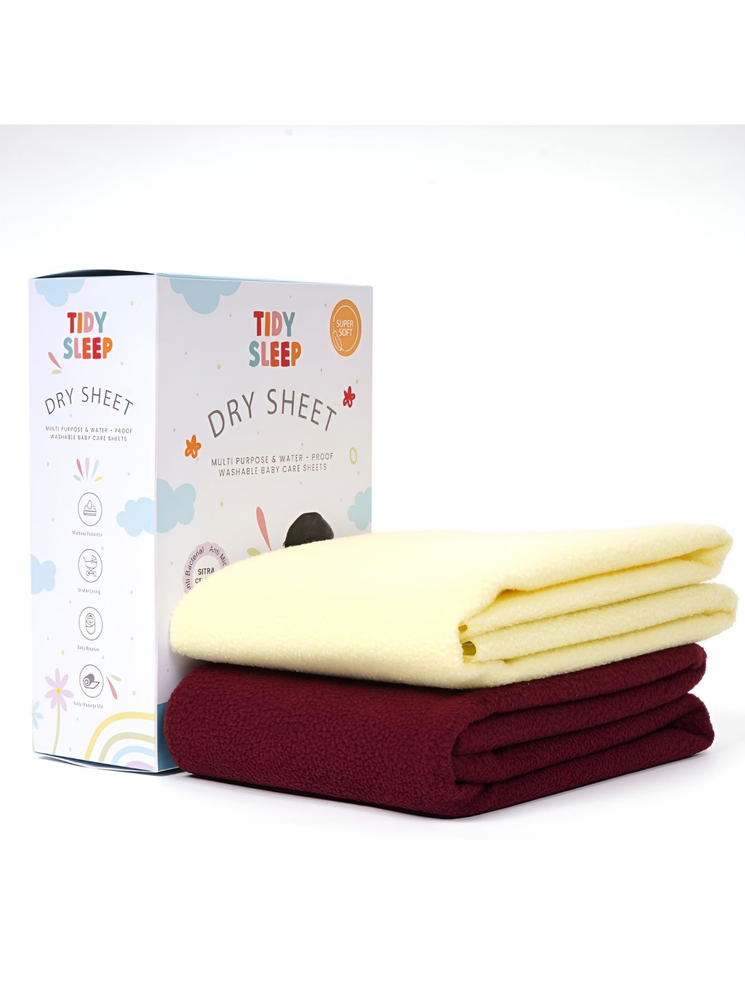 TIDY SLEEP Yellow & Maroon 2 Pieces Cotton Waterproof & Reusable Mattress Protectors-picture-33