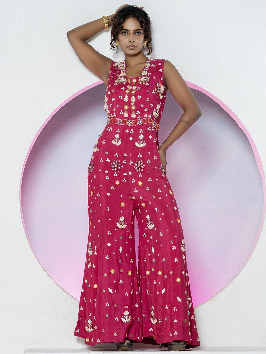 GloballyRonakRBafna Embroidered Beads & Stones Silk Playsuit Jumpsuit-picture-35