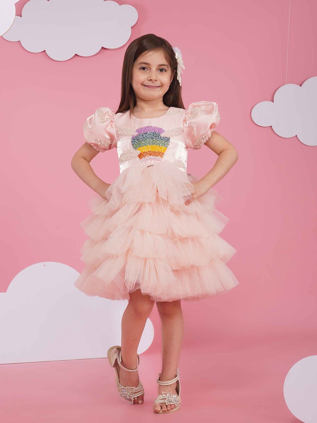 HOITY MOPPET Girls Embellished Puff Sleeves Fit and Flare Dress-picture-53