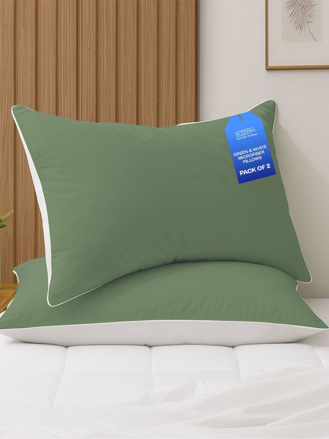 Sleepsia Green & White 2 Pieces Fibre Filled Breathable Sleep Pillows-picture-27