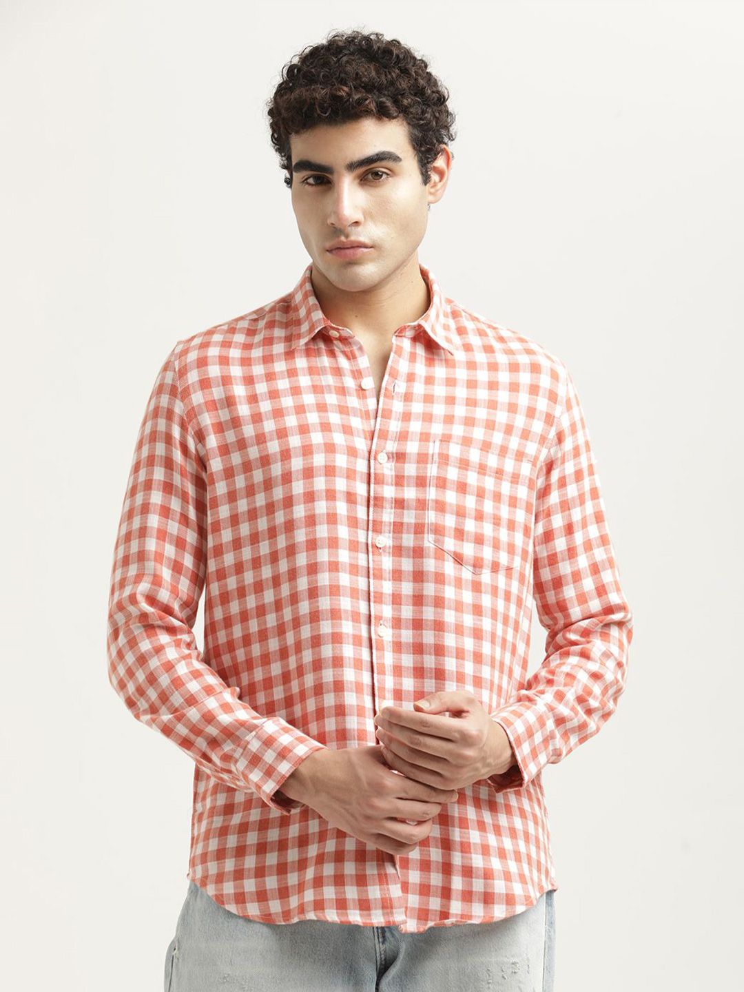 Blu MNKY Men Smart Fit Gingham Checked Spread Collar Casual Shirt-picture-17