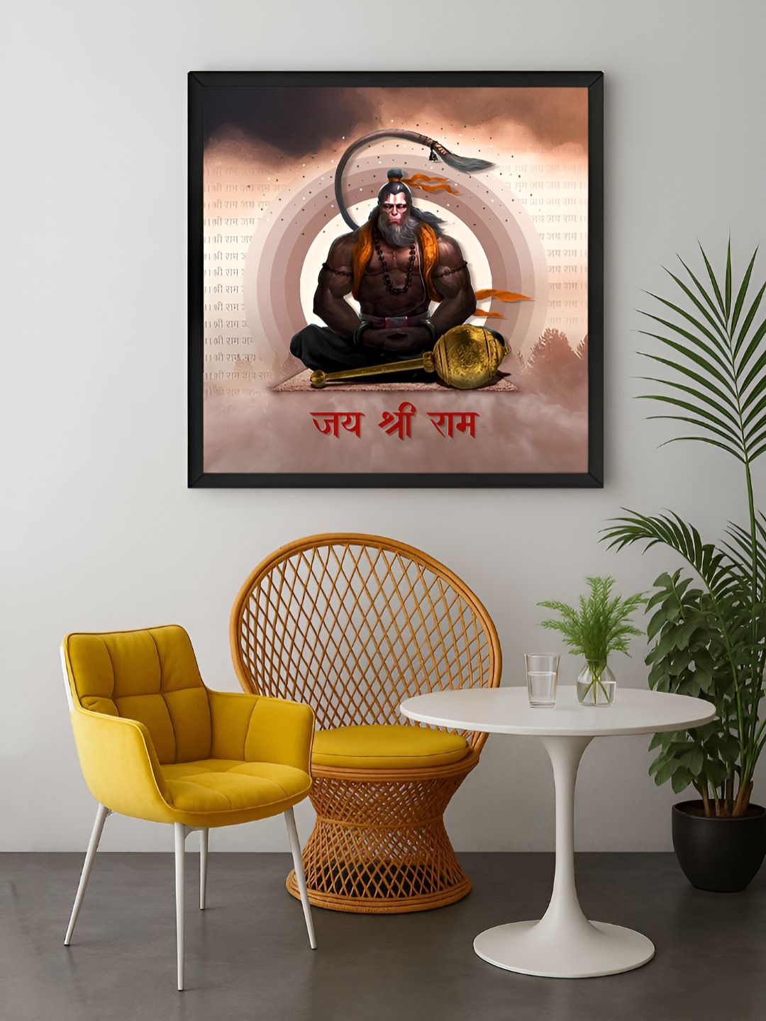 999Store Brown & Off White Powerful Image of Hanuman Meditating With Chant Canvas Wall Art-picture-15