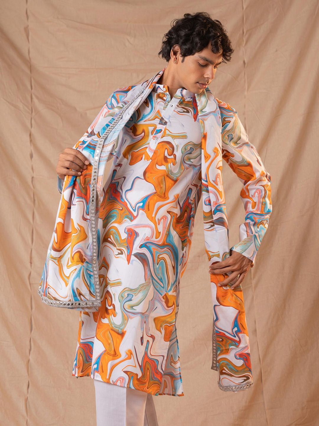 5 Stitch Men Abstract Printed Festive Silk Straight Kurta-picture-13