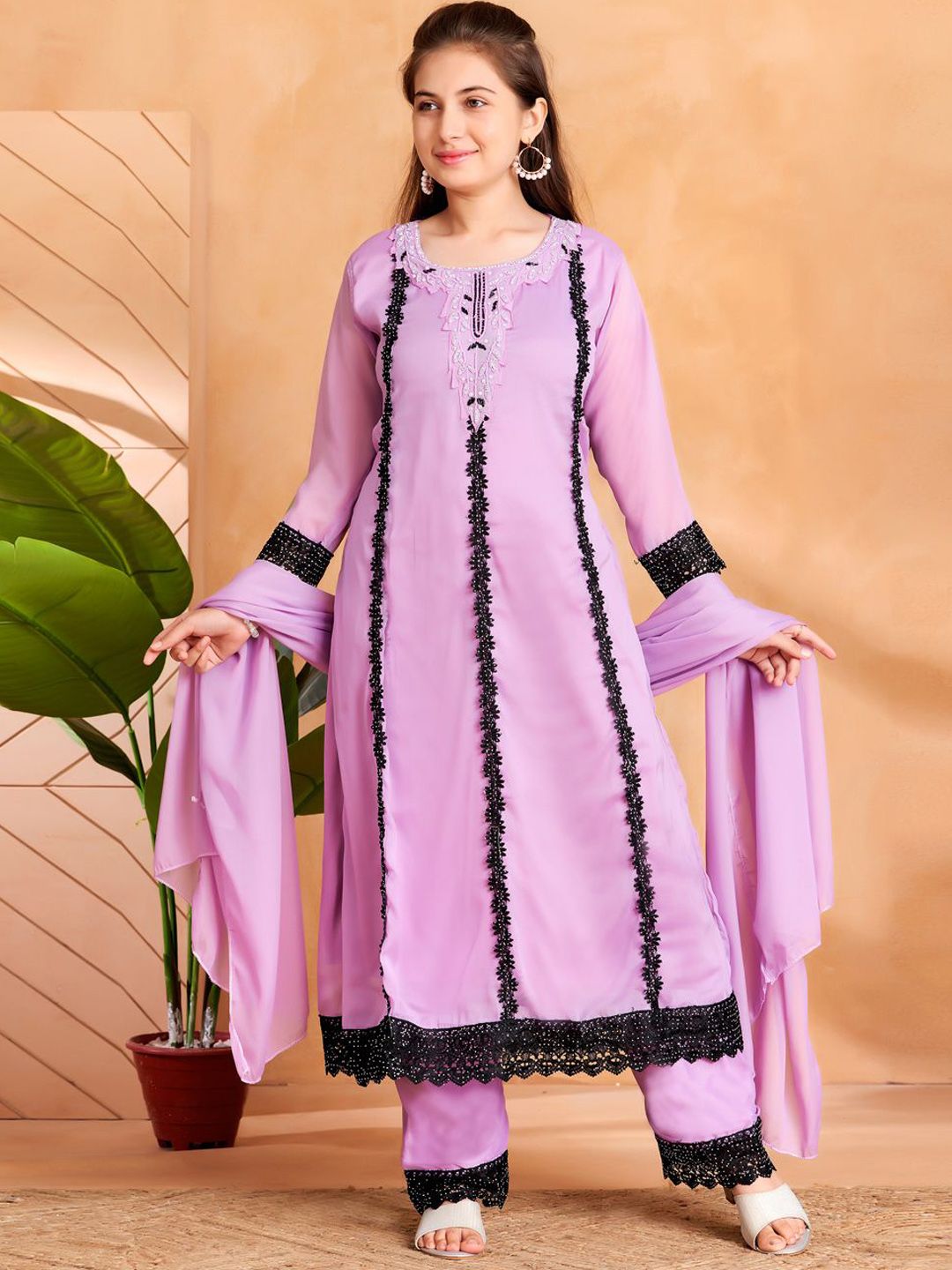 BAESD Girls Ethnic Motifs Embroidered Regular Kurta with Trousers & With Dupatta-picture-58