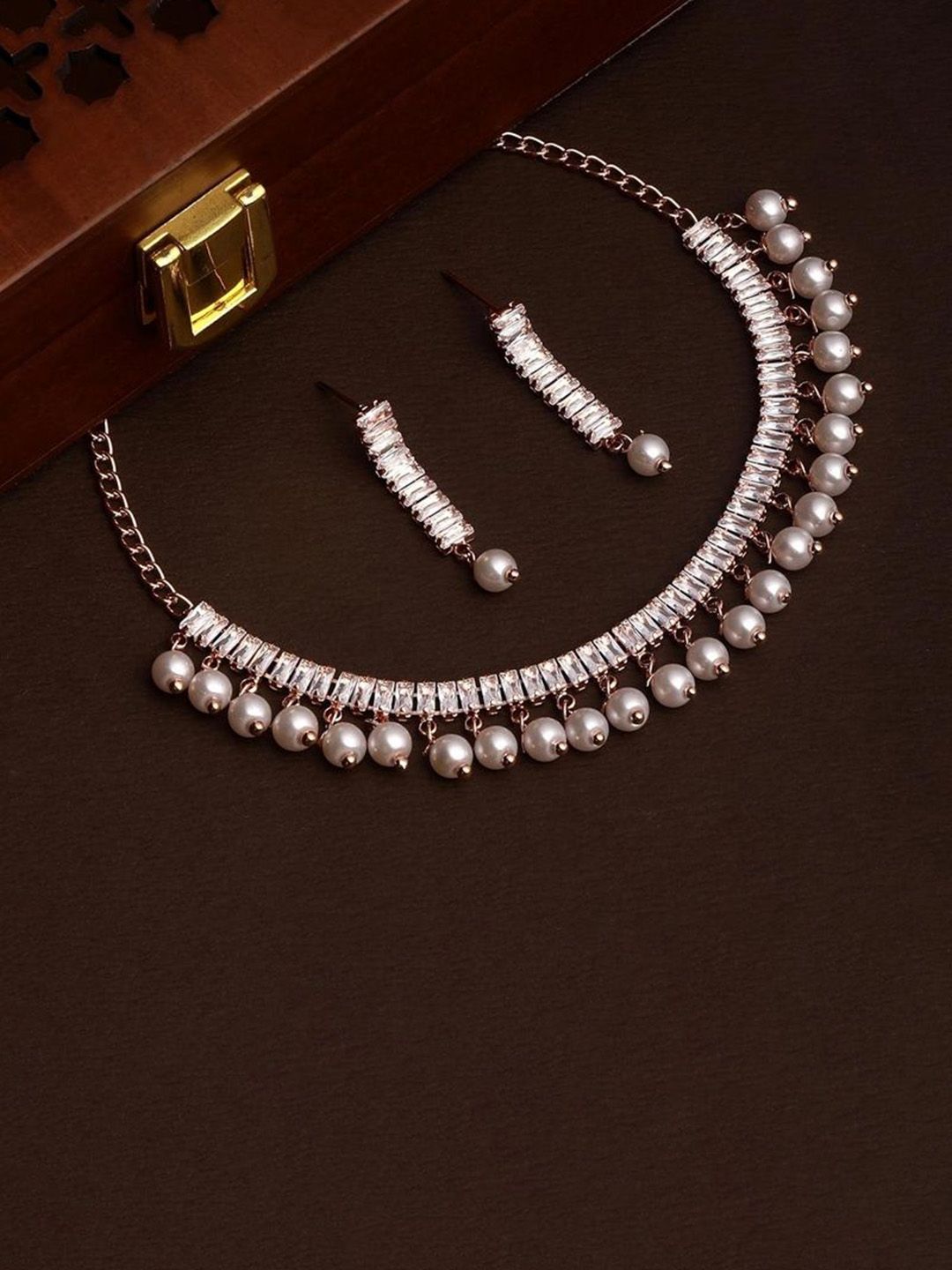 Atasi International Rose Gold Plated American Diamond-Studded And Beaded Jewellery Set-picture-17