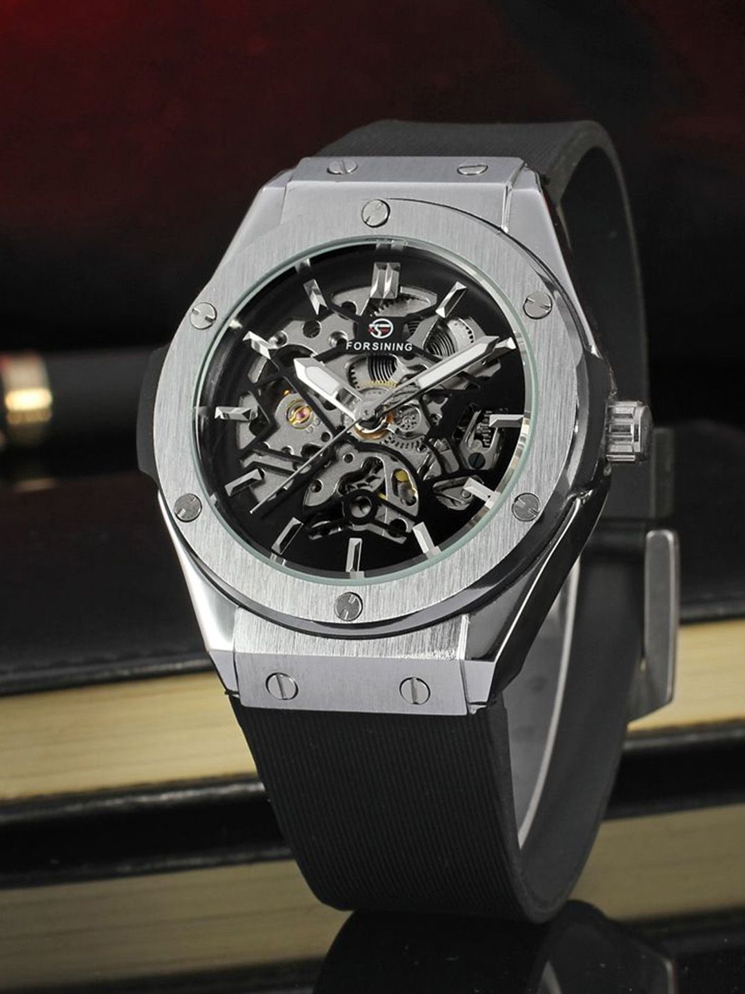 FORSINING Men Skeleton Dial Analogue Watch FSG8107M3S1-image-4