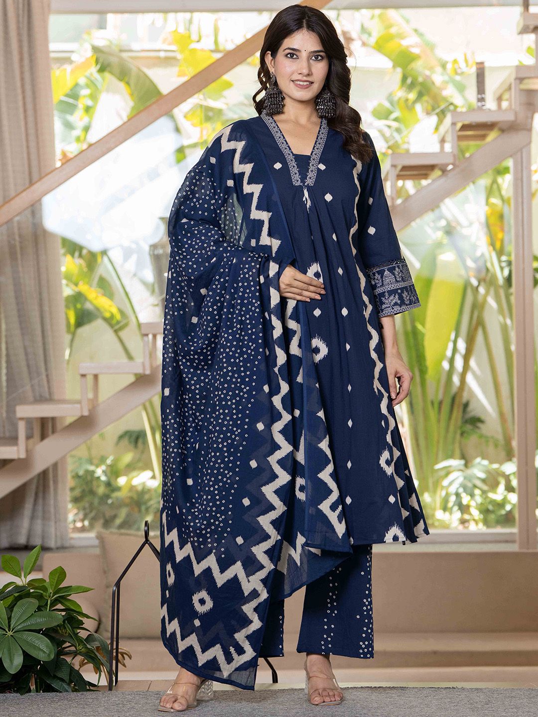 Pistaa Women Ethnic Motifs Printed Cotton A-Line Kurta with Palazzo & Dupatta