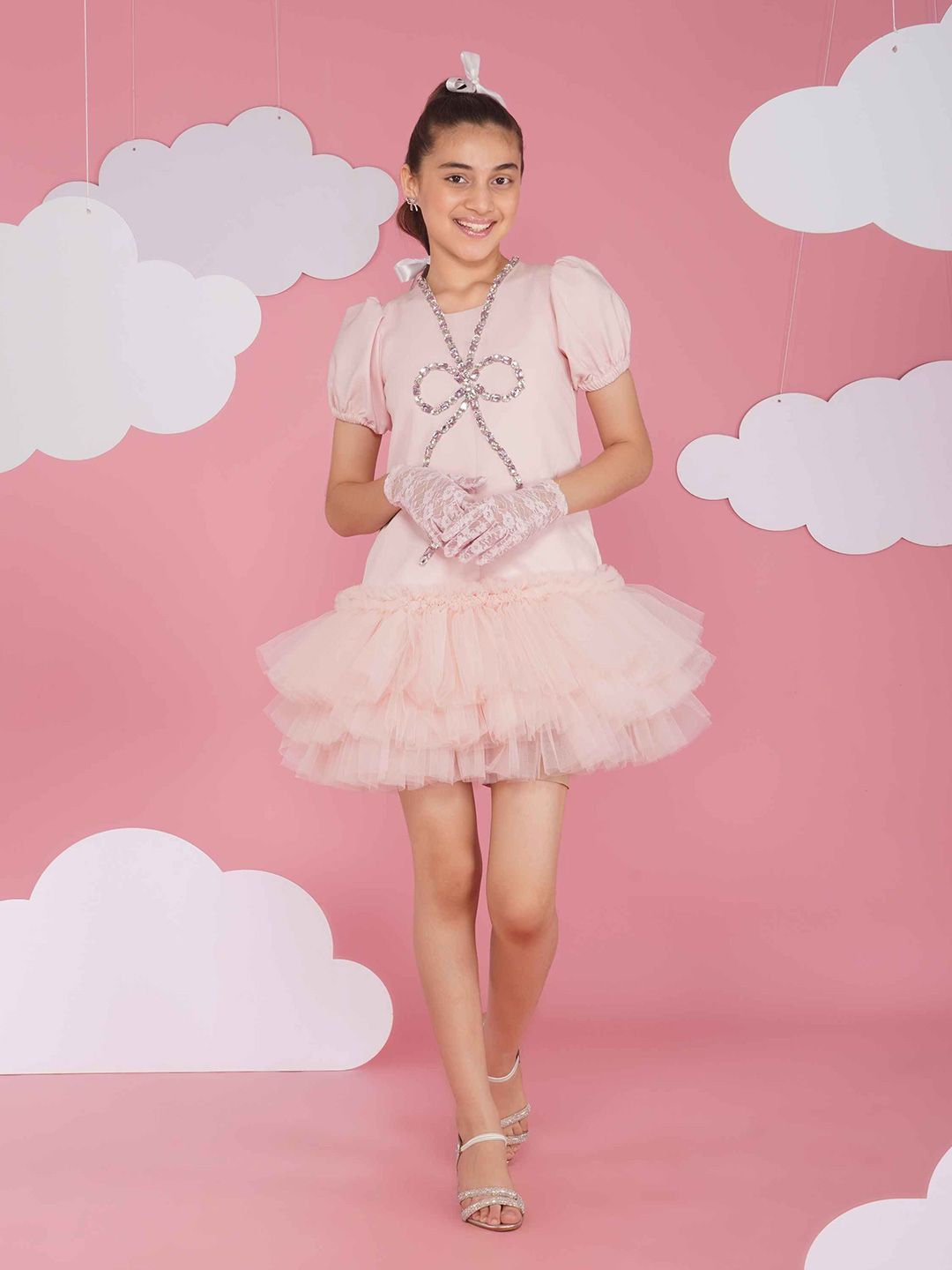 HOITY MOPPET Girls Embellished Puff Sleeves Drop-Waist Dress-image-49