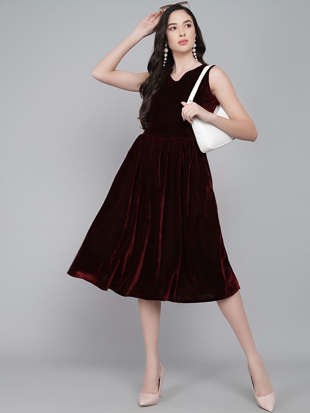 WATAY Women V-Neck Fit & Flare Dress