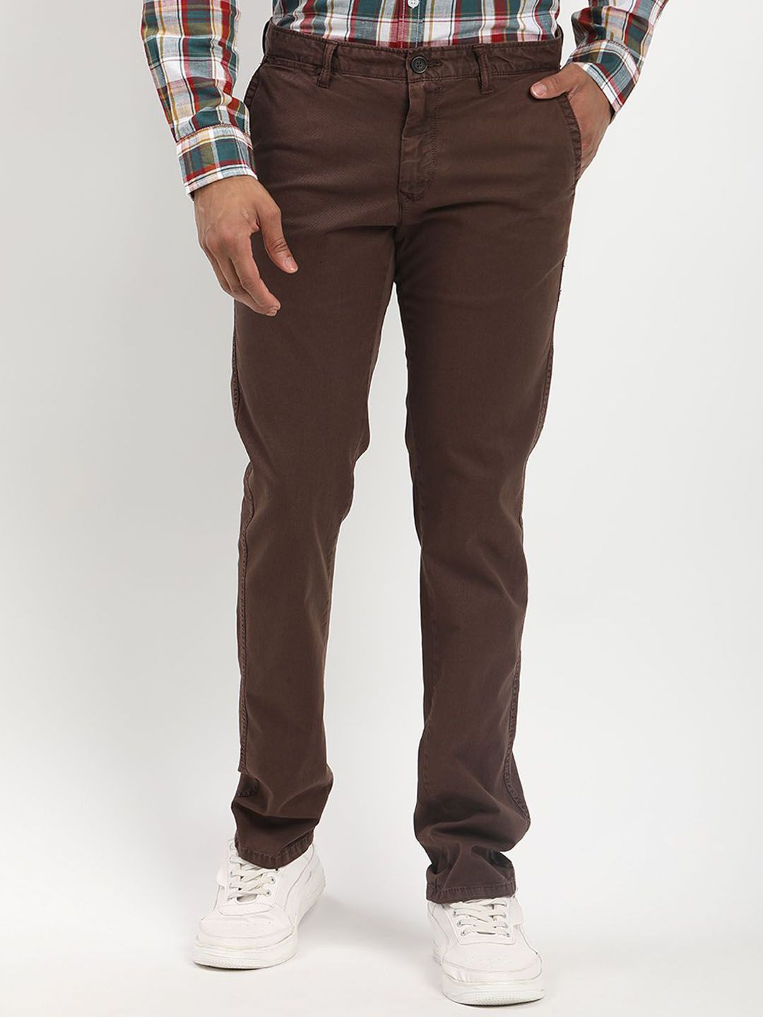 Indian Terrain Men Solid Mid-Rise Brooklyn Slim Fit Trousers-picture-25